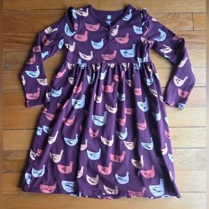 Tea Collection Girls' Purple/maroon Long-Sleeve Chicken Print Dress Size 8
